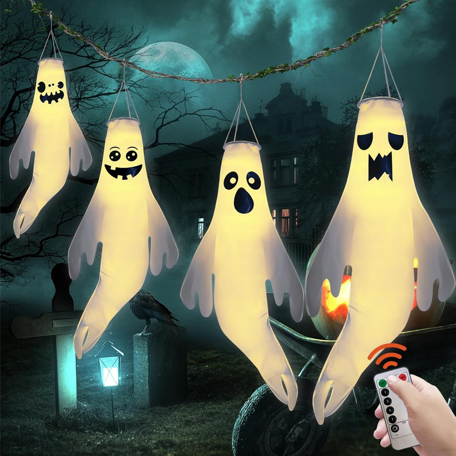 4 Pcs 45 Inch Halloween Hanging Ghost