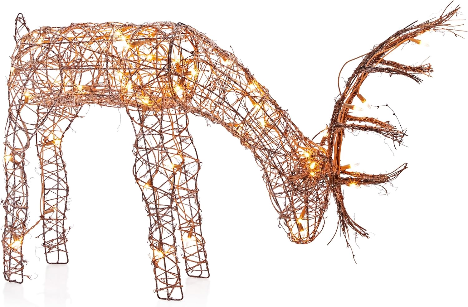 24" Outdoor Rattan Grazing Reindeer Decoration