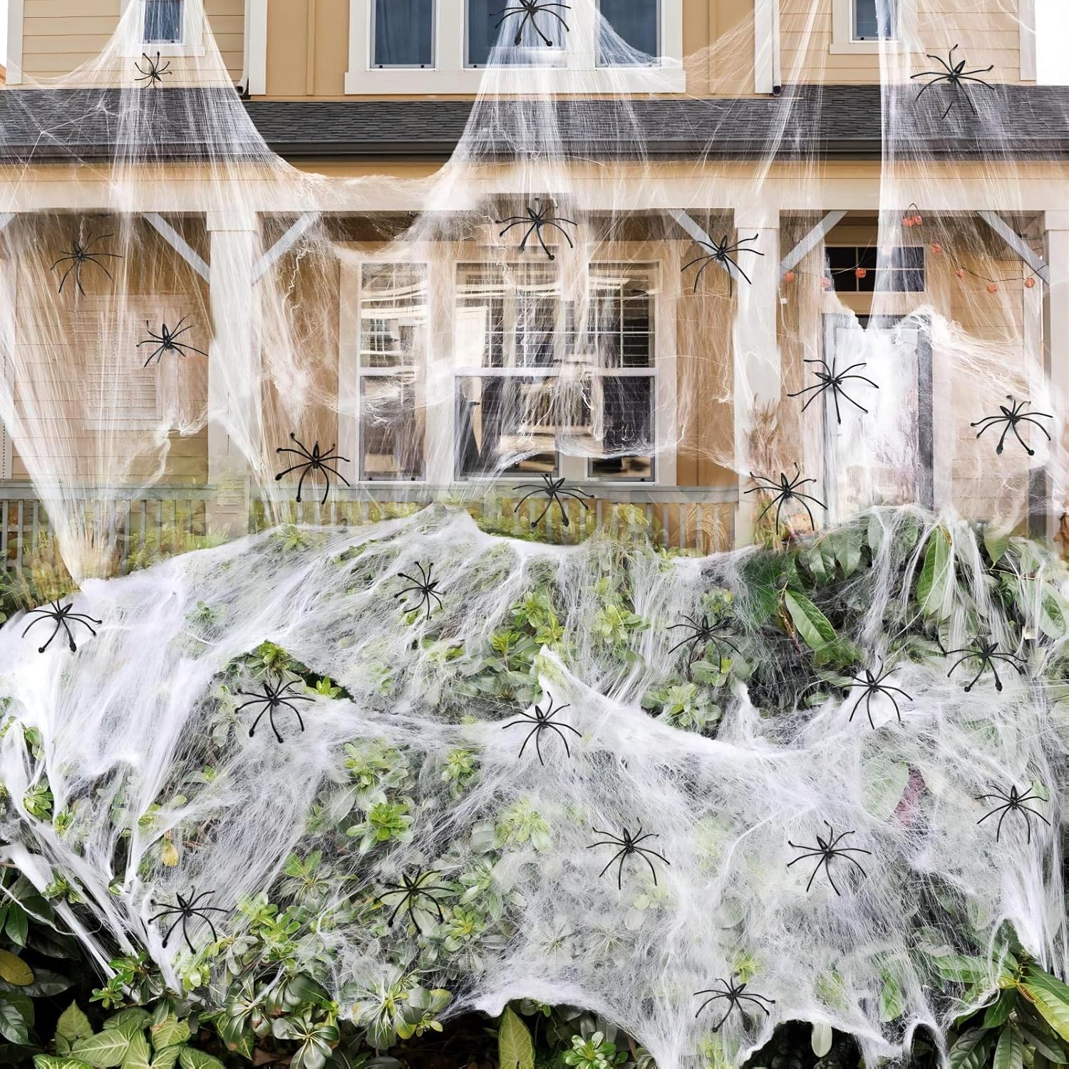 1400 sqft Halloween Spider Webs Decorations with 150 Extra Fake Spiders