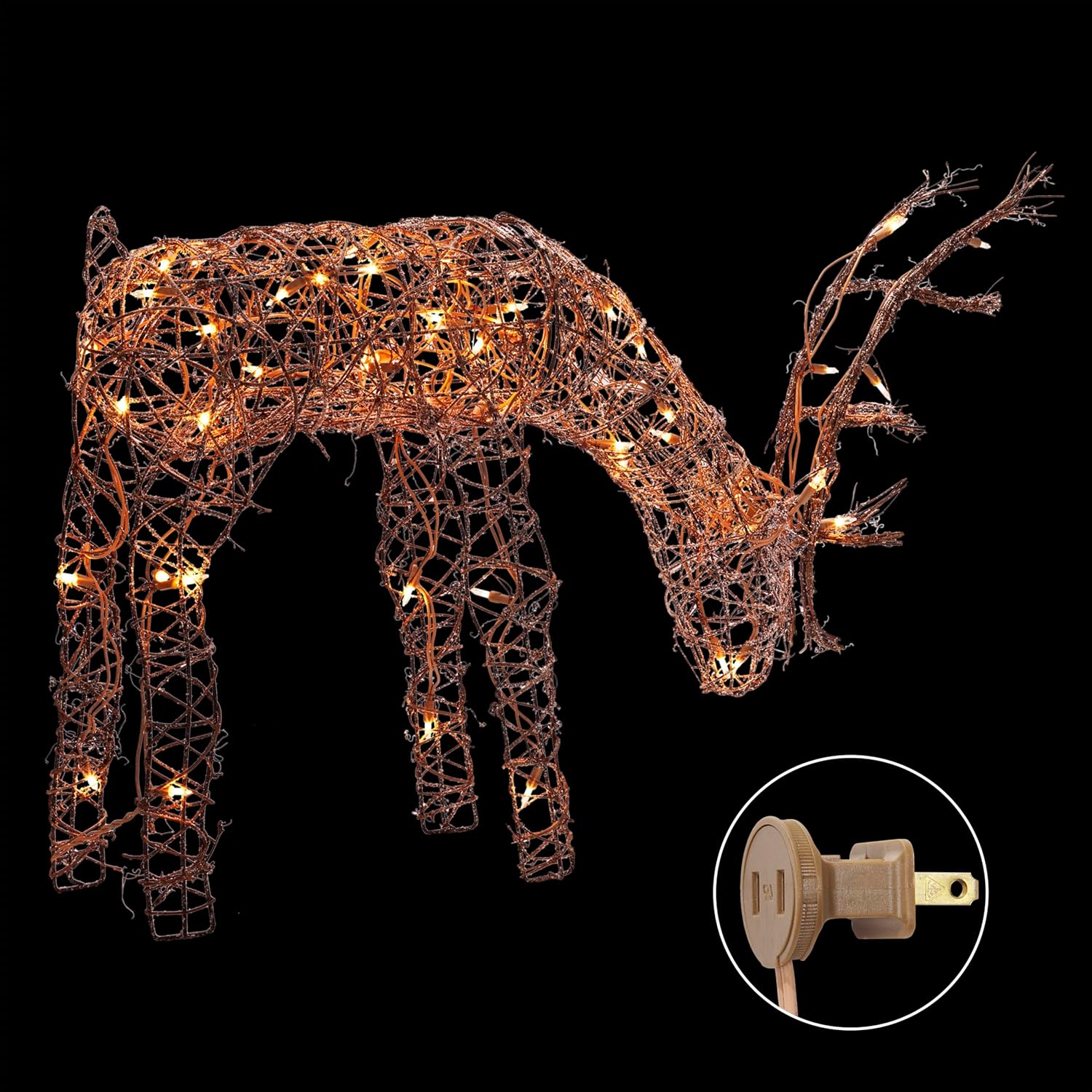 24" Outdoor Rattan Grazing Reindeer Decoration