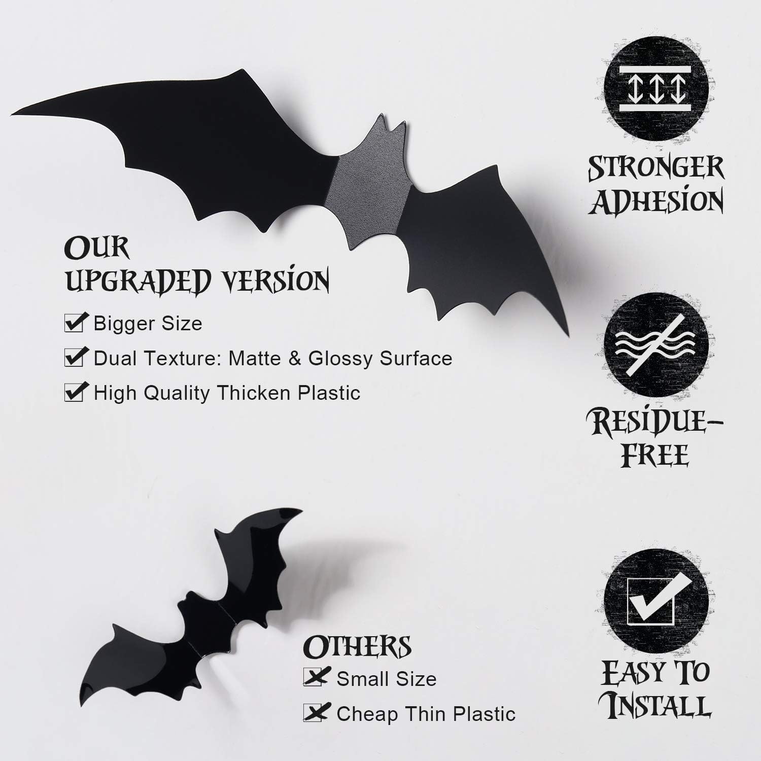 60PCS Halloween Bats Decoration