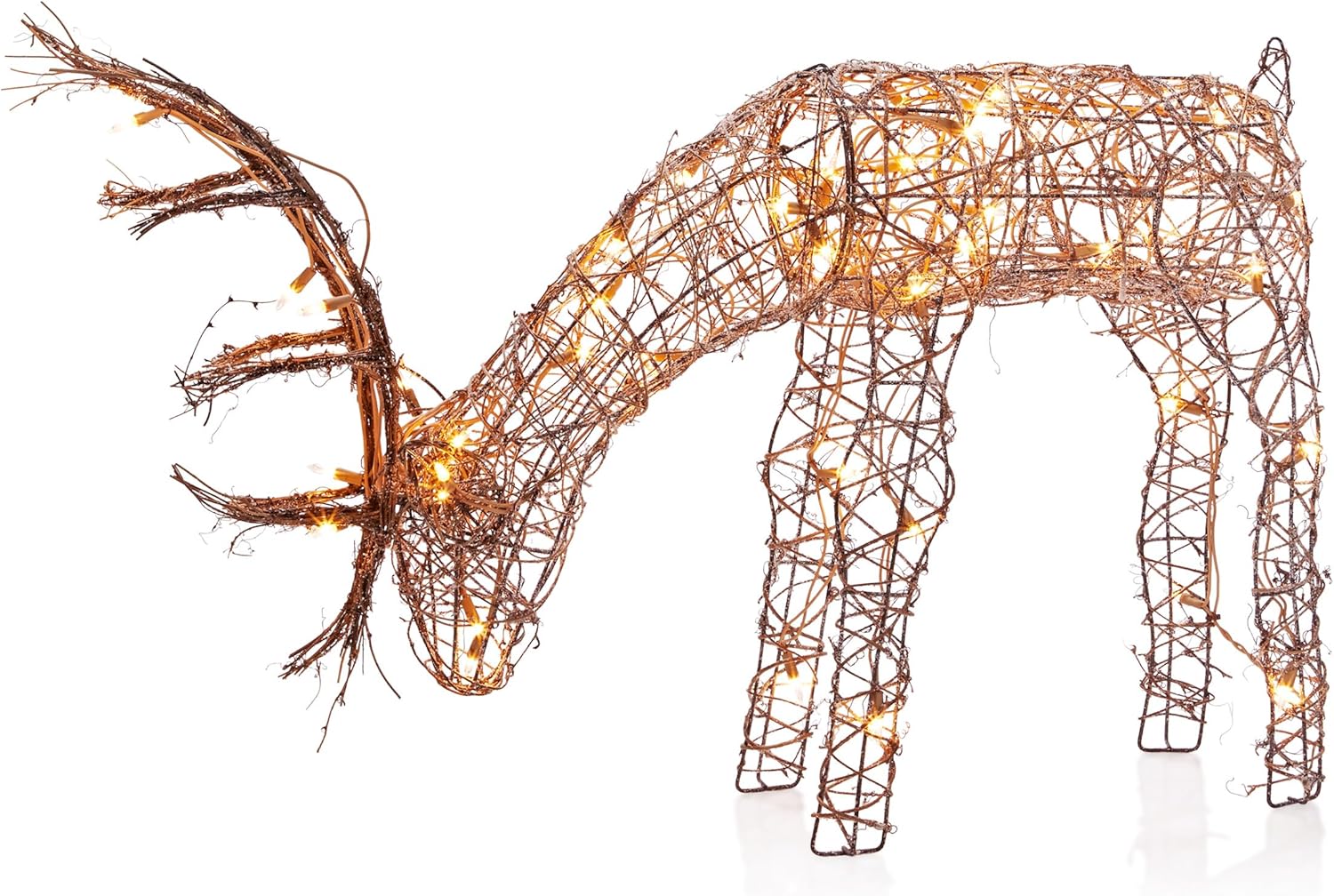 24" Outdoor Rattan Grazing Reindeer Decoration