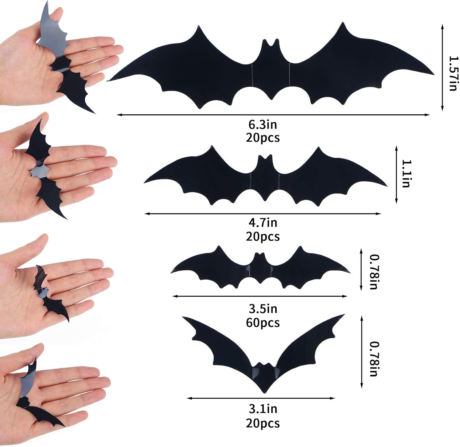120 Pcs 3D Bat Halloween Decoration Stickers
