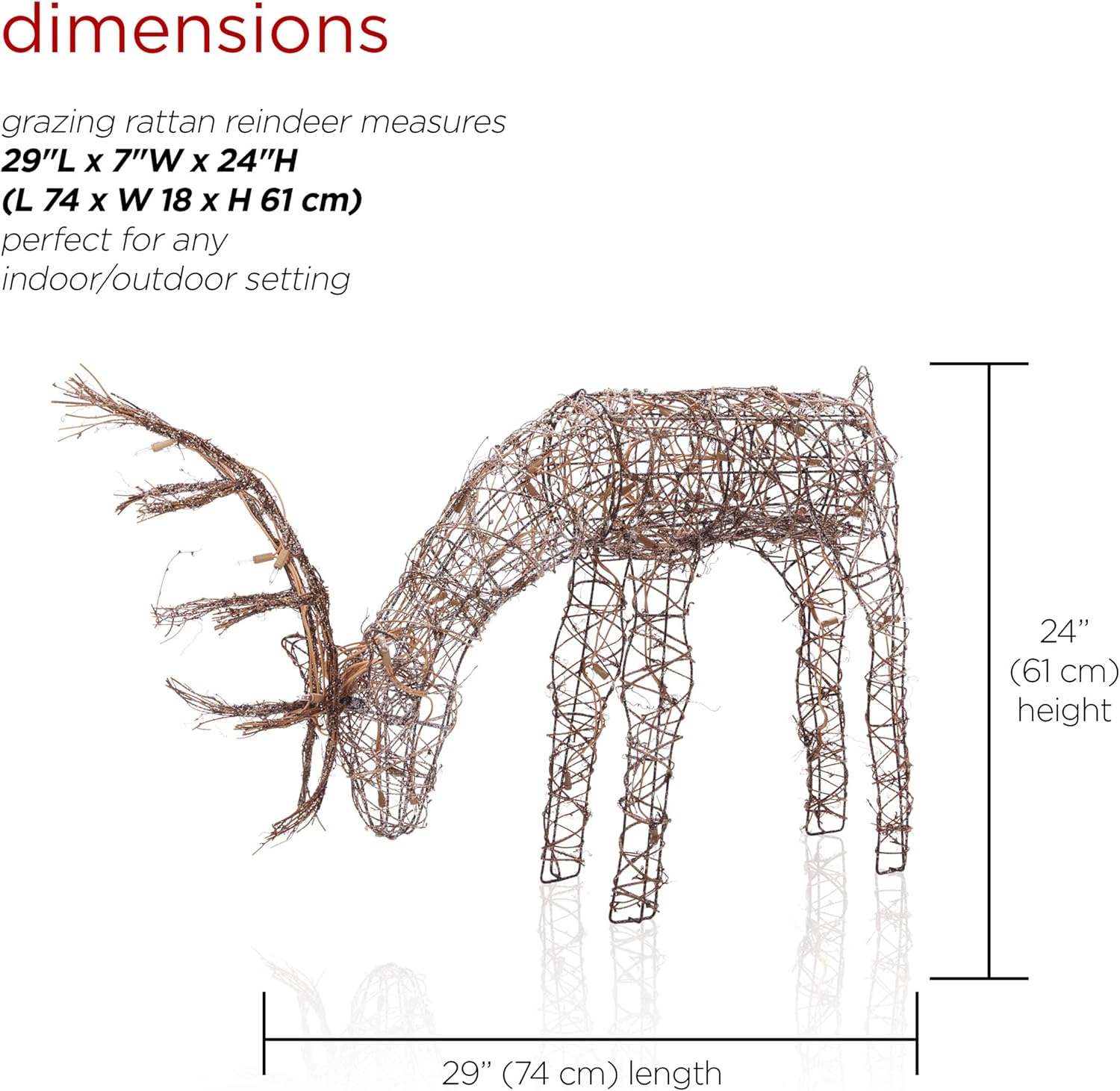 24" Outdoor Rattan Grazing Reindeer Decoration