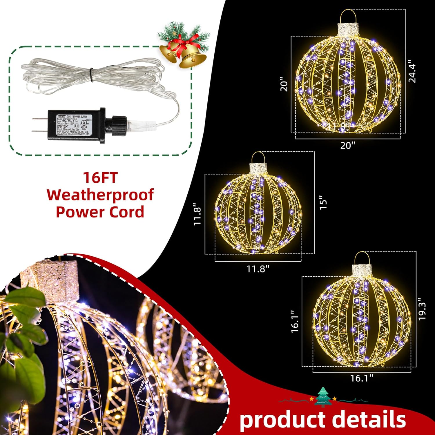 3 Pack Christmas Lighted Balls