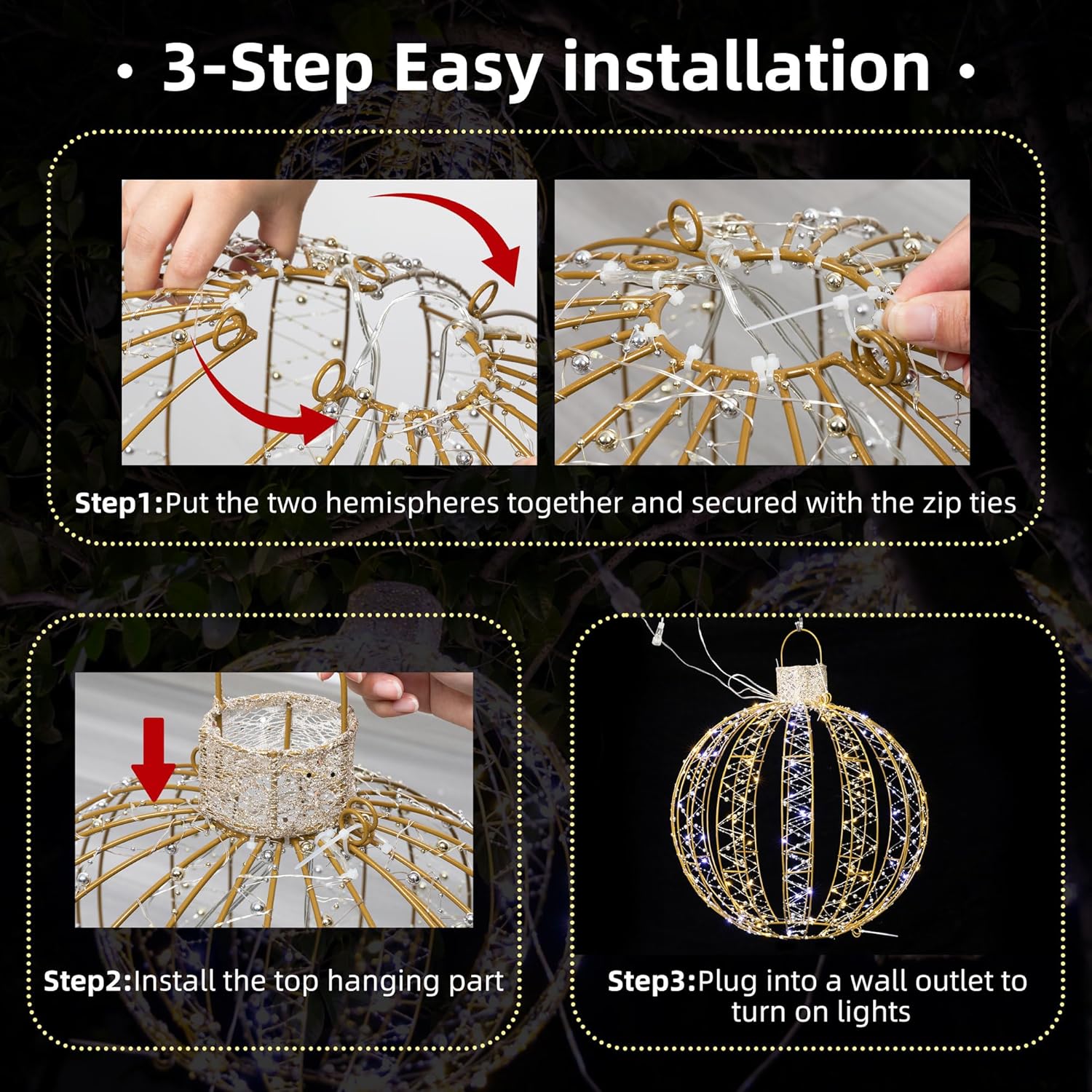 3 Pack Christmas Lighted Balls