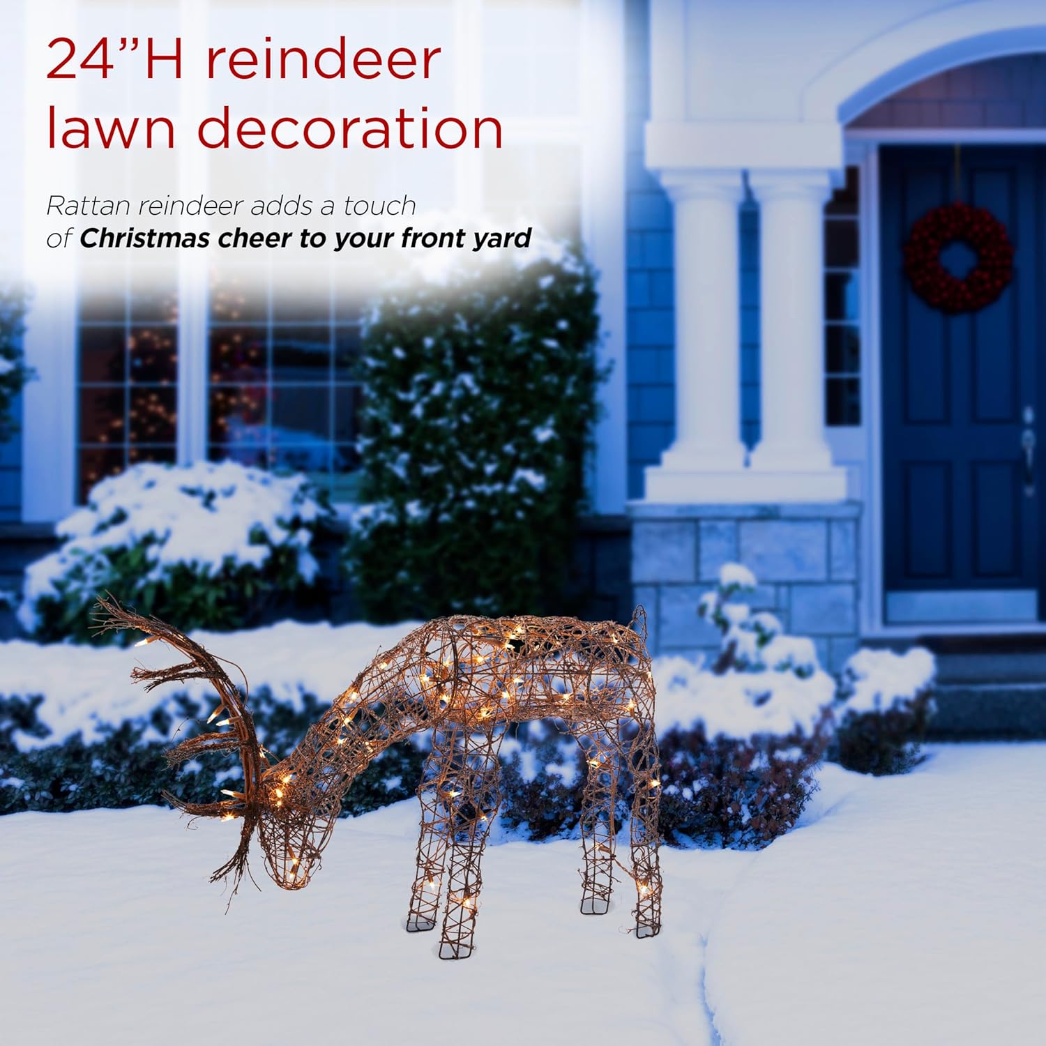 24" Outdoor Rattan Grazing Reindeer Decoration