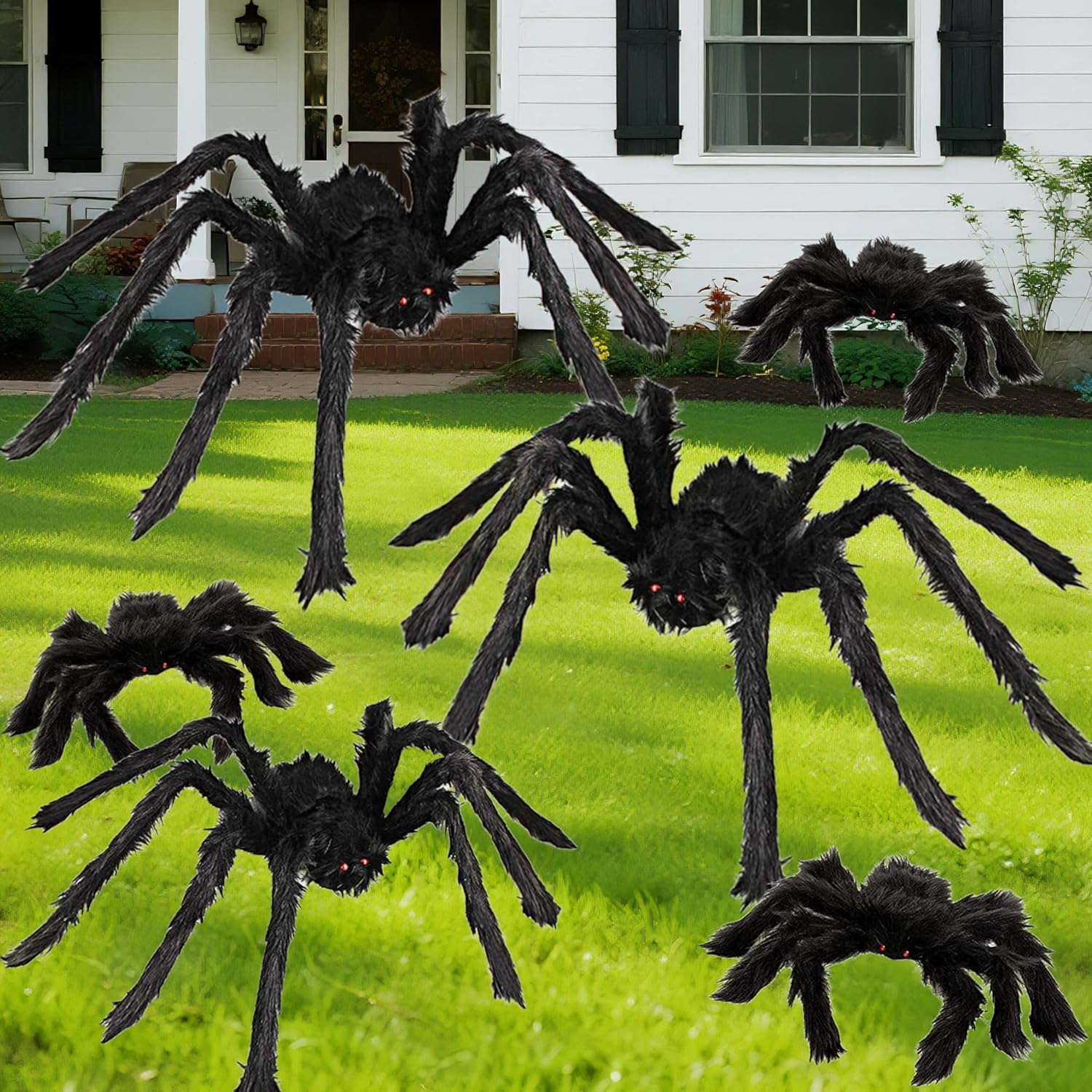Halloween Spider Decorations, 6 PCS Giant Hairy Black Spiders Set with Different Sizes (36” 30” 24” 18” 12”)