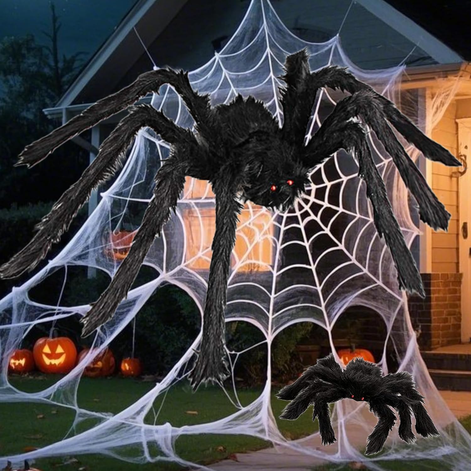 Halloween Spider Decorations, 6 PCS Giant Hairy Black Spiders Set with Different Sizes (36” 30” 24” 18” 12”)