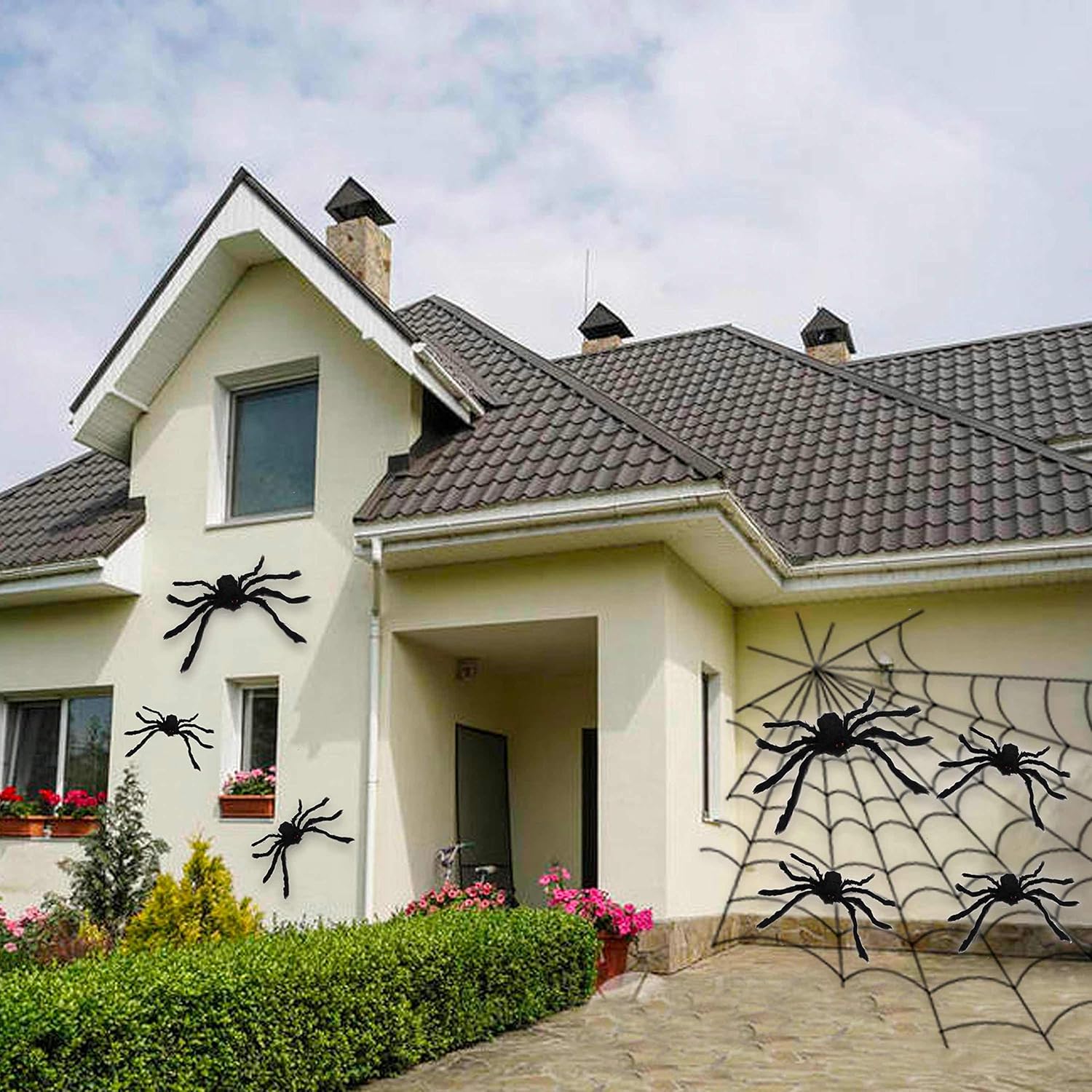 Halloween Spider Decorations, 6 PCS Giant Hairy Black Spiders Set with Different Sizes (36” 30” 24” 18” 12”)